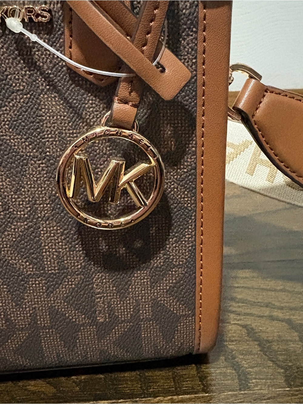 Michael Kors Brown Signature Mini Tote with Tan Trim and Cream Logo Strap - Picture 2 of 4